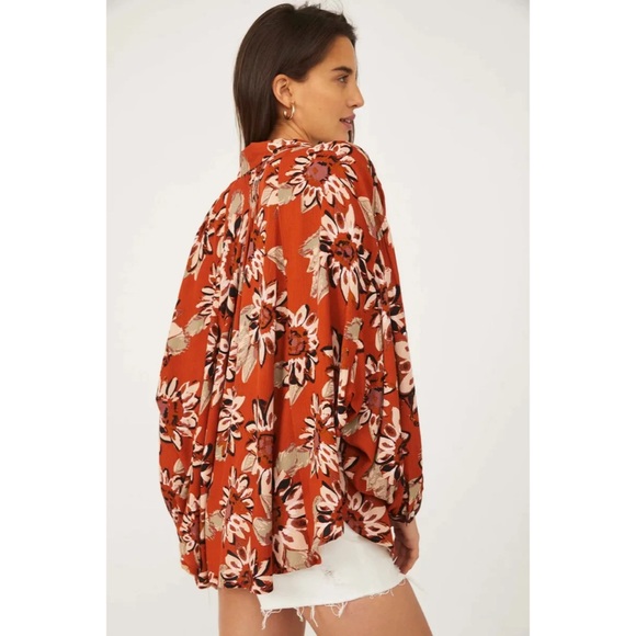 Free People Floral Blouse in Red and White - Picture 2 of 5